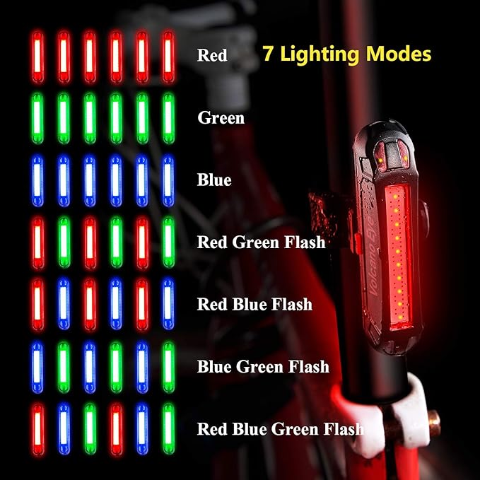 Bike Tail Light (2 Packs), USB Rechargeable LED Bicycle Rear Light, Ultra Bright Waterproof Bike Light for Cycling Safety, Red/Green/Blue 7 Light Modes Fits on Any Road or Mountain Bike