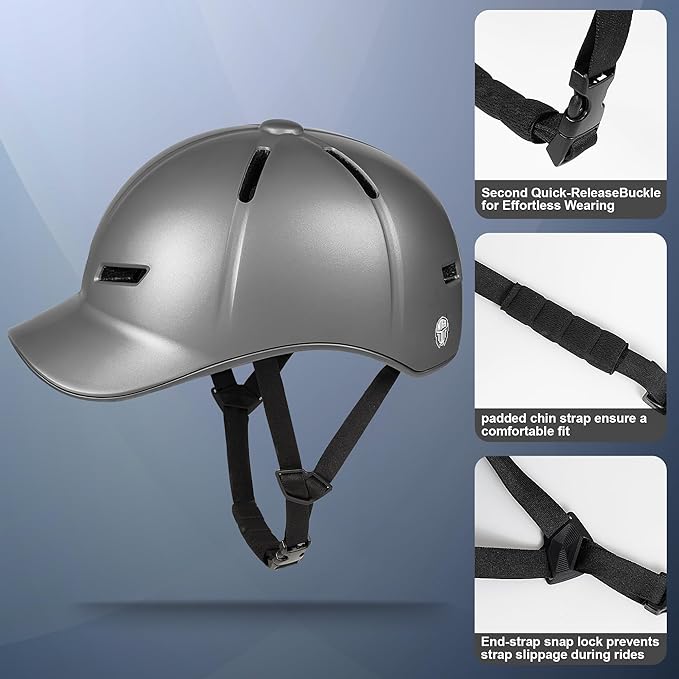 Bike Helmet Adult Men/Women-USB Rechargeable Rear Light CPSC/ASTM Certified 2 Removable Liners Adjustable Lightweight Baseball Cap Style for Youth Road&Mountain Biking Skating Scooter