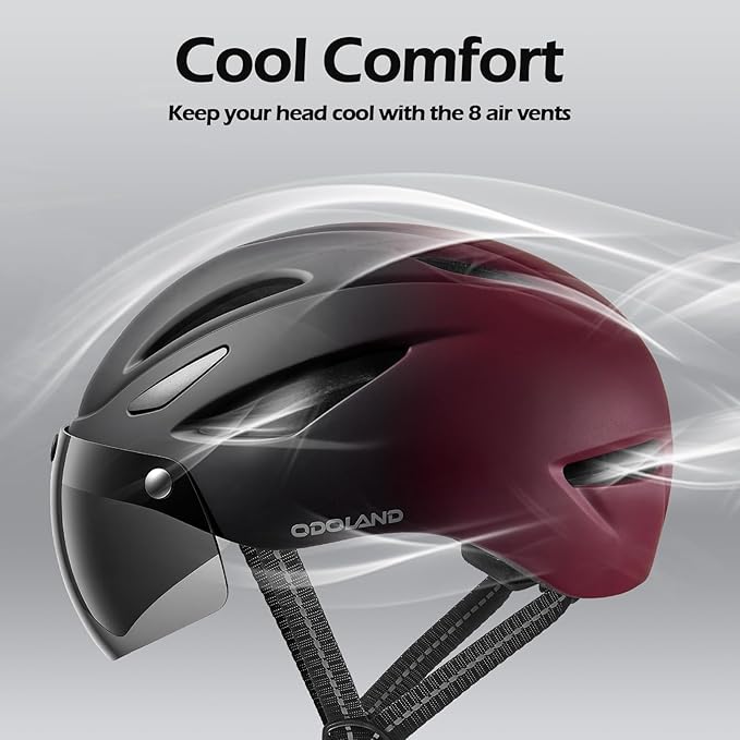 Odoland Bike Helmet with Magnetic Sun Visor for Adults, Glasses-Friendly Design Adjustable Dial Cycling Helmet for Men & Women, Urban Riding Bicycle Helmet for Mountain, Road, E-Bike, Commuting