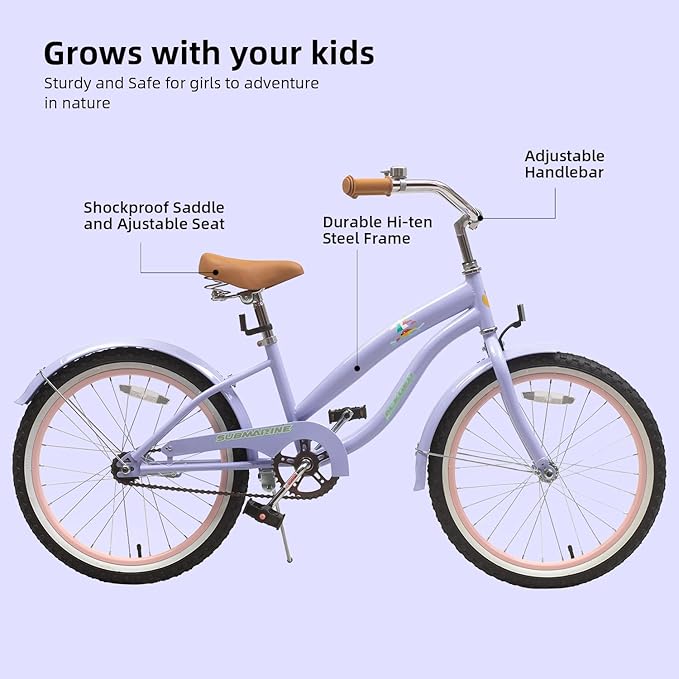 ACEGER Girls Beach Cruiser Bike for Kids 5-13 Years Old, 16" 18" 20" 24" Single Speed Kids Bicycle Included Coaster Brake, Front and Rear Reflectors, 24" 7 Speeds with Dual Brakes