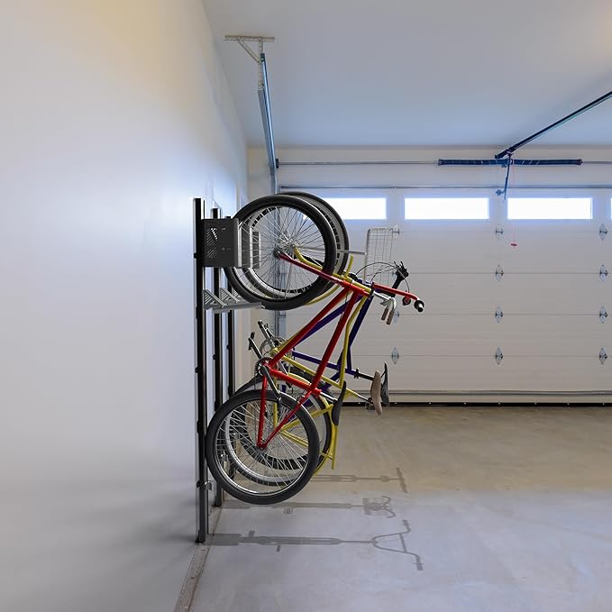 Life Finds Vertical Wall-Mounted Bike Rack with Mechanical Lift, Easy Bicycle Storage, Black, LF-EBR1