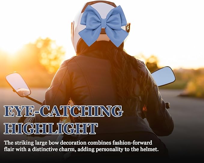 Bow Helmet Accessory, 8.07"x11.22" Stylish Motorcycle Helmet Bow Decoration for Women, Removable Cute Fashion Ribbon Bows Ornament for Motorcycle Scooter E-Bike Helmets (Sky Blue)