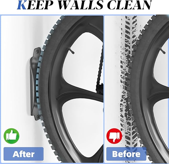 Goovilla Swivel Bike Wall Mount 4 Pack, Space Saving Bike Hangers for Garage with Screw and Easy Installation, Metal Vertical Bike Rack Wall Mount Holds up to 66.2lbs with No-scratch Protection, Black