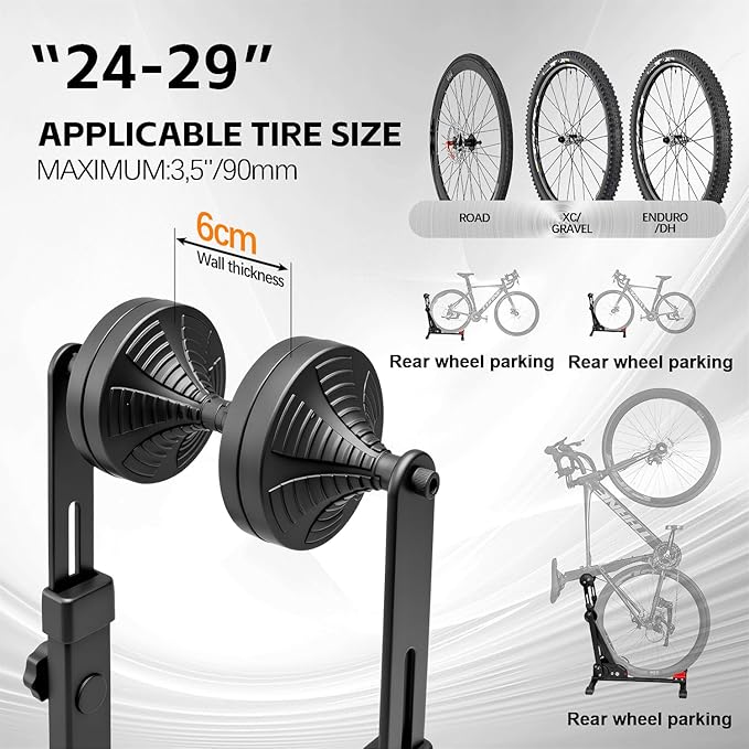 Teraysun 2-in-1 Vertical Bike Stand - Foldable Adjustable Bicycle Rack for Garage & Indoor, Space-Saving Upright Parking, Fits 20"-29" Mountain & Road Bikes, Scratch-Proof Tire Trays Included, Heavy-Duty Bicycle Floor Stand