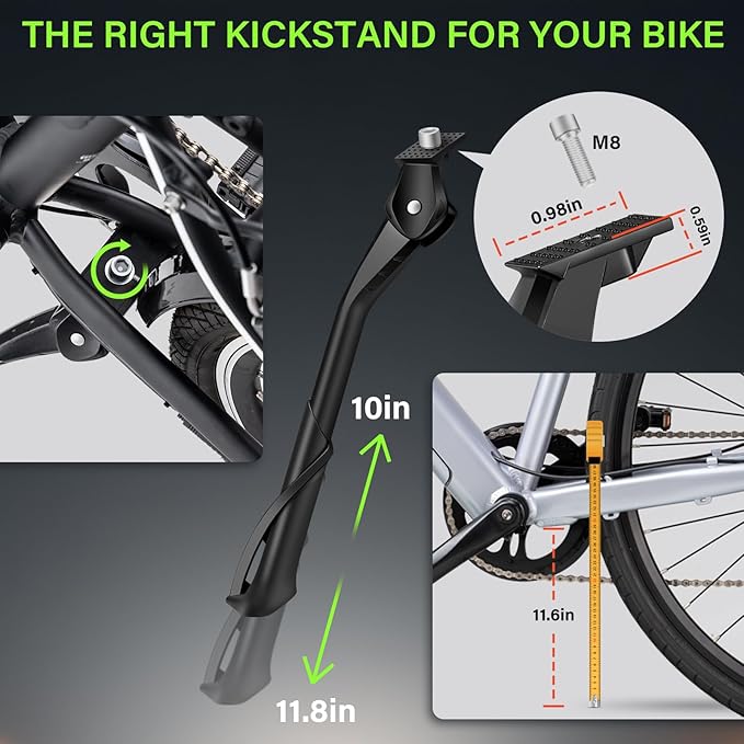 Bike Kickstand Center Mount - Adjustable Kickstand for Mountain, Road & Ebikes - Wide Reinforced Base Fits 26"/29" Wheels - Aluminum Alloy Supports 35kg Load