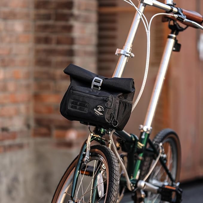 Rhinowalk Bike Handlebar Bag for Brompton Folding Bike Quick Release Bicycle Front Bag with Shoulder Strap Rain Cover for Urban Cycling
