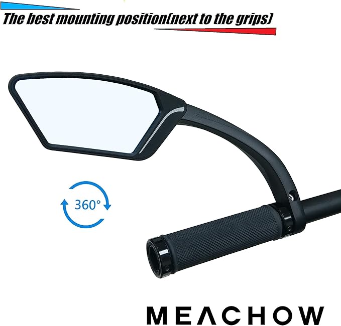 MEACHOW New Scratch Resistant Glass Lens,Handlebar Bike Mirror, Rotatable Safe Rearview Mirror, Bicycle Mirror,ME-002