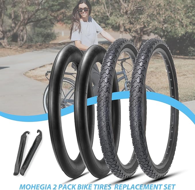 MOHEGIA 24/26 Inch Cruiser Bike Tires Set: 24x2.125/26x2.125 Inch Classic Folding Bicycle Tires,and Pair Inner Tubes with Tire Levers for Beach Cruiser City Bikes