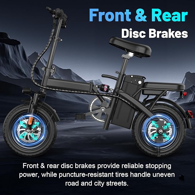 Folding Electric Bike for Adults and Teens, 14" Foldable E-Bike with 500W Motor, Commuter Mini Ebike with 48V Removable Battery UL 2849 Certified, Electric Bicycle with 20 Miles PAS Range