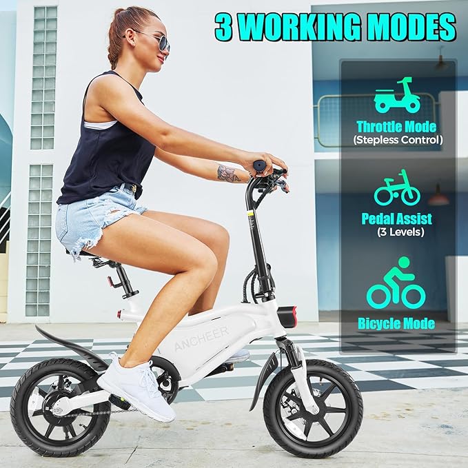 ANCHEER Folding Electric Bike for Adults, 374Wh Ebike, 20MPH Electric Bikes, 14" Foldable Electric Bicycle, 20-50 Miles Electric Bikes, E Bike, LCD Display, Dual Suspension, UL2849 Compliant