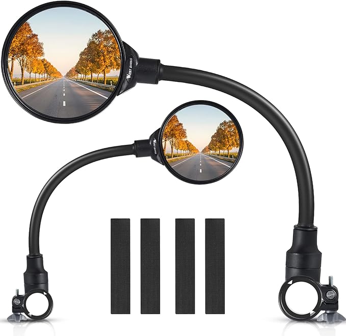 West Biking Bike Mirror Handlebar Mount, Adjustable Rotatable Bicycle Rear View Mirror, Wide Angle Acrylic Convex Safety Mirrors for Mountain Road Bike (Black- 2 PCS Converx Mirror)