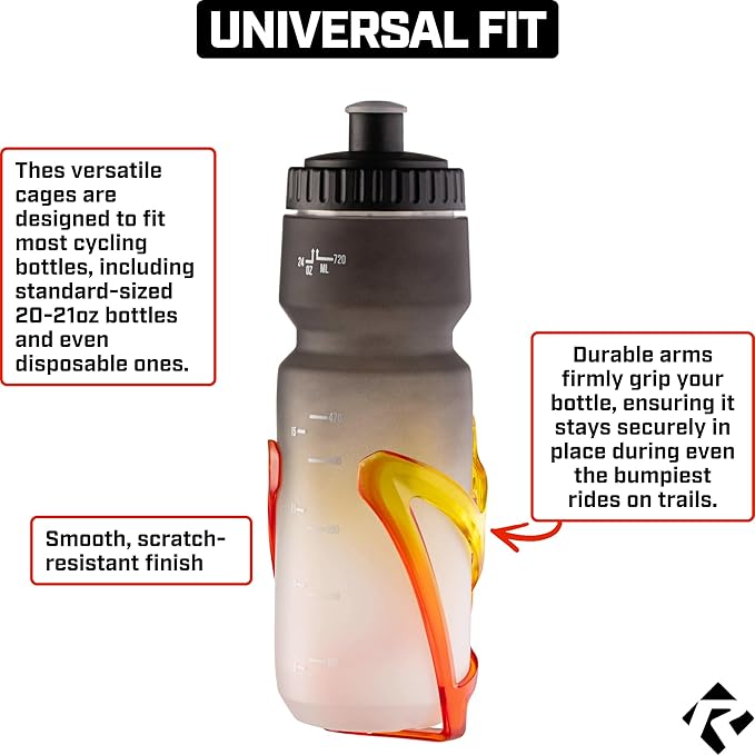 Revere Ultra-Light Bike Water Bottle Holder – Durable Bicycle Bottle Cage for Road, MTB, & Mountain Bikes – 2-Pack with Screws & Installation Tool – Premium Cycling Accessories (Yellow/Orange)