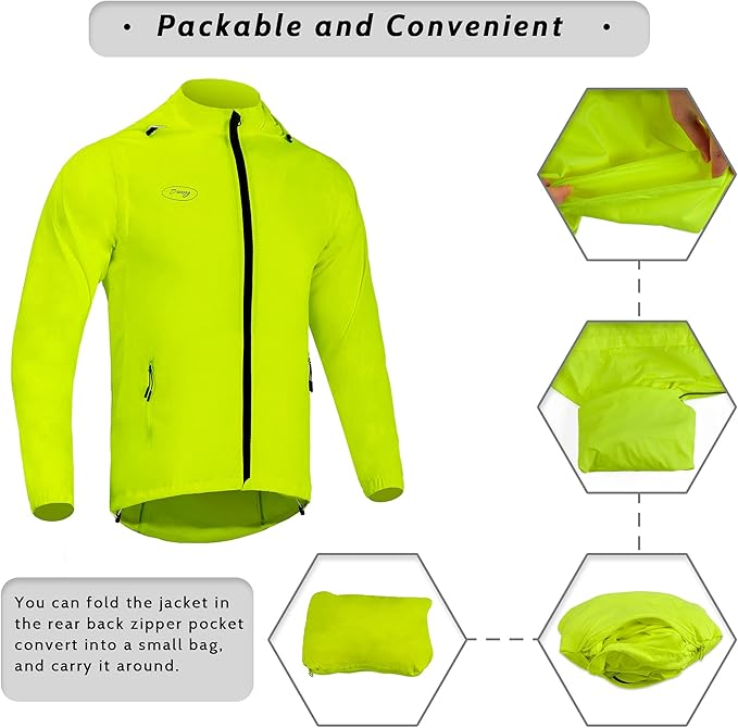 Men's Cycling Jacket Waterproof Windbreaker with Detachable Running Hiking Cycling Vest Packable Rain Coat
