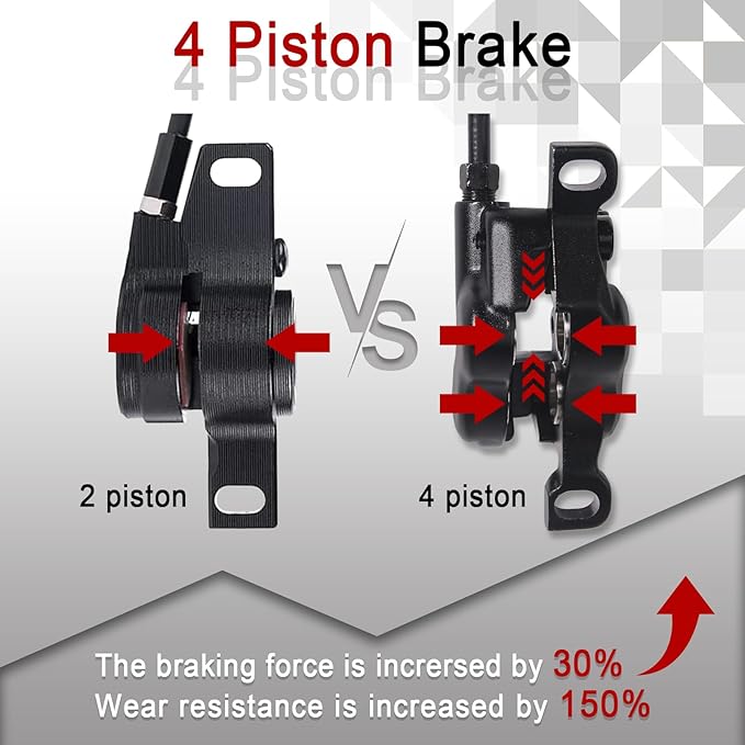 BUCKLOS Zoom HB876E 2-PIN 4 Pistons E-Bike Electric Power Off Hydraulic Disc Brake Set,Left Front 1100mm Right Rear 1850mm Aluminum Alloy Lever with Caliper is/PM Adapter for ebike/MTB Mountain Bike…