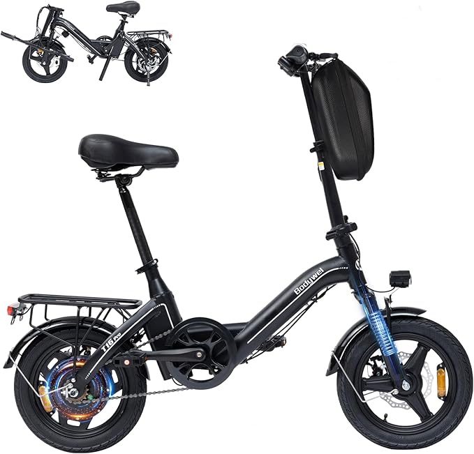 Bodywel Electric Bike for Adults, 14" Mini Foldable Ebike, 750W Peak Motor, 36V 10Ah Battery, 20 MPH, 18-25 Miles Range, City Commuter
