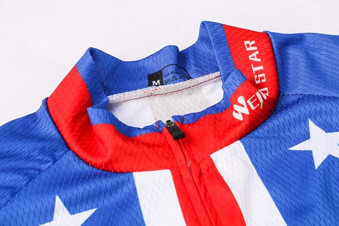Cycling Jersey Short Sleeve USA Style Bike Tops with Pocket Reflective Stripe