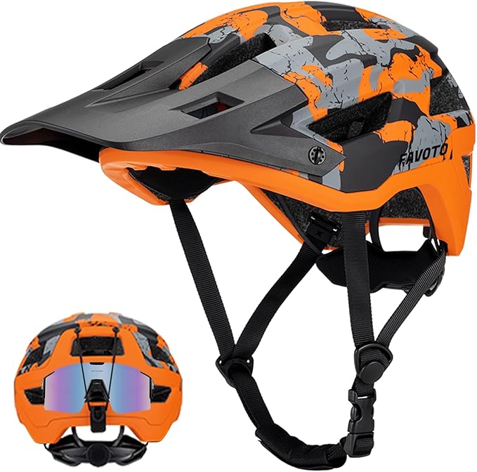 Favoto Adult Mountain Bike Helmet for Men & Women, Magnetic Buckle MTB Helmet with Removable Visor, Lightweight for Commuting & Off-Road Cycling