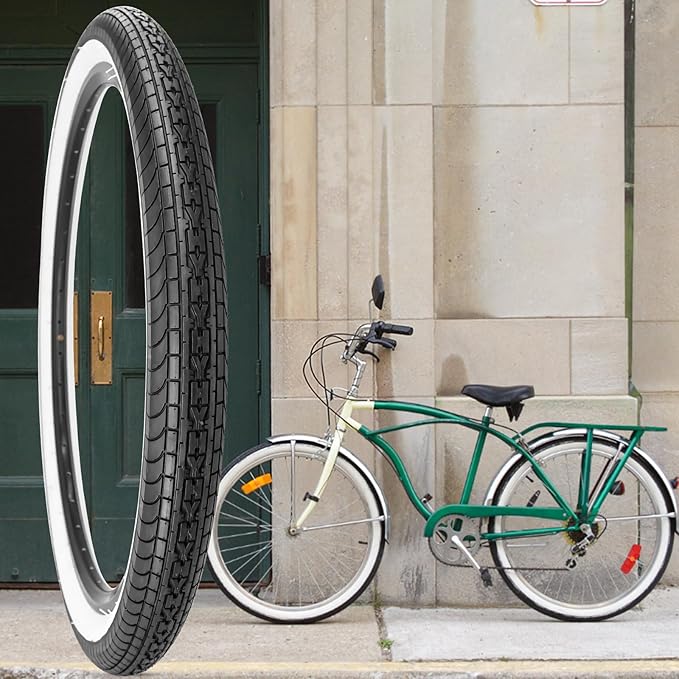 SIMEIQI 26x2.35 20x2.35 Inch Cruiser Beach Bike Tire Black White Wall or Brown Cream Wall Folding Replacement Bicycle Tire for Hybrid City Commuter Trail