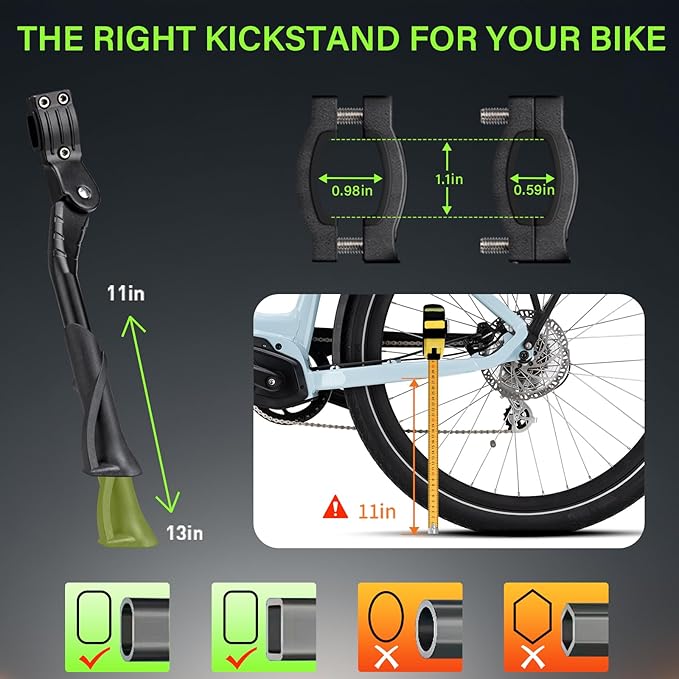 Bike Kickstand Rear Mount – Adjustable Kickstand for Mountain Bike, Road Bike, Ebike – Bicycle Kickstand with Non-Slip Rubber Foot, Fits 26 inch/29 inch Wheels – Kickstand for Adult Bike Supports 35k Alloy Stand