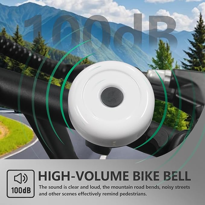 Bike Bell, Loud Crisp Clear Sound, for Adults and Kids, Classic, White