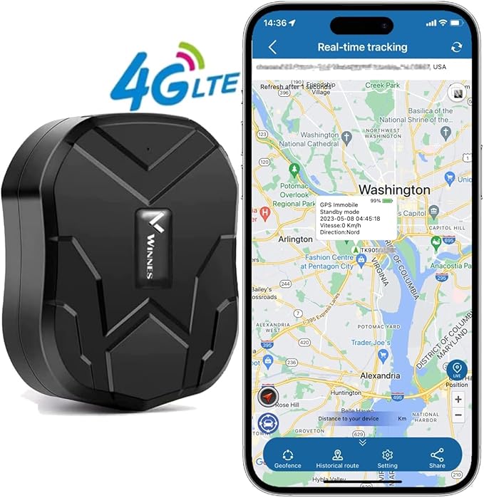 GPS Tracker for Vehicles Winnes 4G TK905B Locator Real-time Tracking Magnetic Device with 10000mah Battery Waterproof Tracker Anti-Theft Alarm for Car,SIM Card Needed