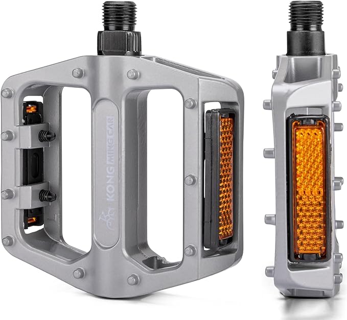 Mountain Bike Pedals 9/16 Inch - Bicycle Flat Pedals with Reflectors - Lightweight Aluminum Alloy Wide Platform Pedals for Mountain Bike, BMX, Road Bike Pedals