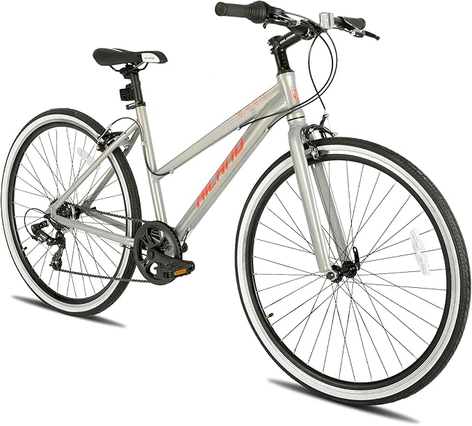 Hiland 700C Wheels Hybrid Bike for Mens and Womens, Step-Over or Step-Through Frame, Urban Commuter Bike, 7 Speeds Road Bicycle for Adult