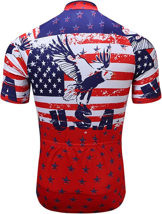 JPOJPO USA Cycling Jersey Men Short Sleeve Bike Shirts Biking Jersey Summer American Bicycle Tops with 3 Pockets Reflective