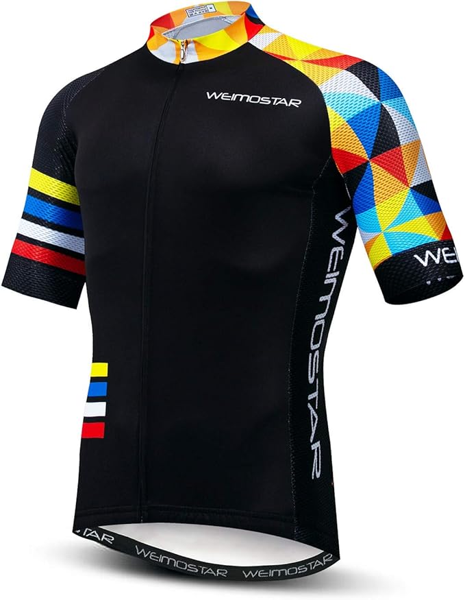 Cycling Jersey Men USA Summer Bike Short Sleeve 3-Pockets Breathable Quick-Dry Shirt S-3XL