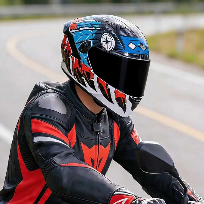 VCOROS Full Face Dual Visor Motorcycle Helmet for Adults Motorbike Street Bike Racing Helmets X9 DOT Approved with Black Visor