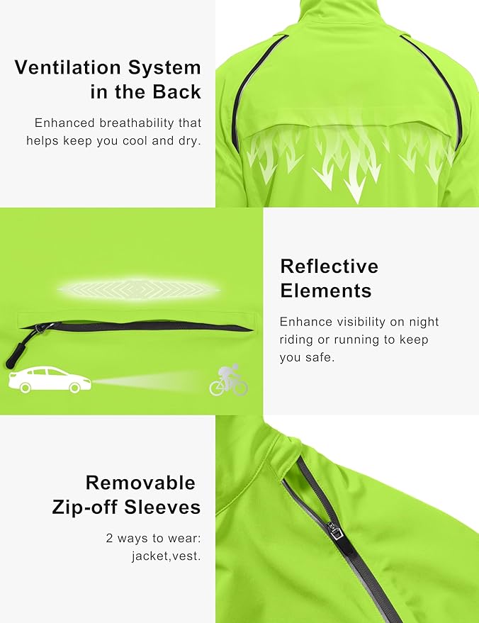 Little Donkey Andy Men's Quick-dry Running Jacket, Convertible UPF 50+ Cycling Jacket Windbreaker with Removable Sleeves