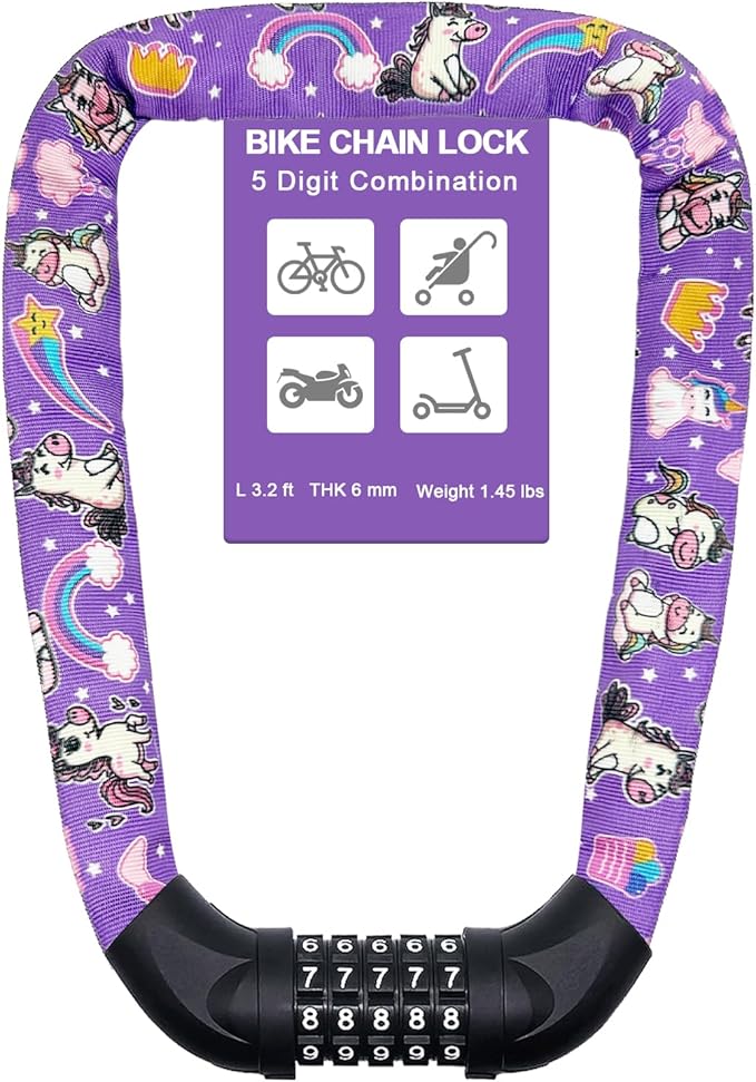NDakter Bike Lock, 5 Digit Combination Heavy Duty Anti Theft Bicycle Chain Lock, 2.62/3.2/4.27/5/6Ft Long, High Security Resettable, Suitable for Bike, Scooter, Door, Gate, Fence-4/6mm Thick