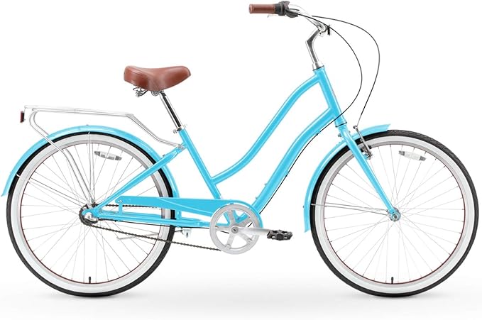 sixthreezero EVRYjourney Women's Steel Beach Cruiser Bike, Hybrid Bicycle, Step Through Frame with Rear Rack and Fenders, 26-Inch Wheels, Multiple Speed Options and Colors