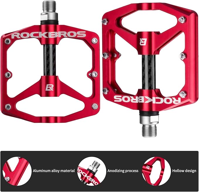 Rock BROS Mountain Bike Pedals Flat Bicycle Pedals 9/16 Lightweight Road Bike Pedals Carbon Fiber Sealed Bearing Flat Pedals for MTB