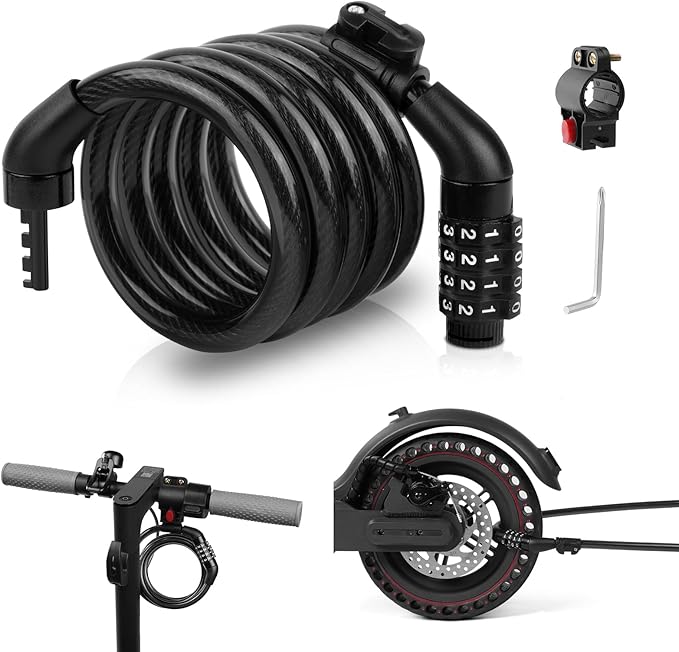 Ainiv 4FT Scooter Lock Anti-Theft, Bike Locks Cable Combination 4 Digit/12 Steel Cables Resettable Compatible for Xiaomi M365/Max/GXL/Ninebot/Segway Scooter/Moto/Bicycle Lock with Lock Holders