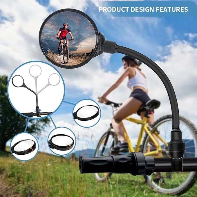 Bike Mirror - 2 Pcs 360° Adjustable Rotation Convex Rearview Mirror Bicycle, Widely Used In Bicycles, Electric Vehicles, Mountain Bikes