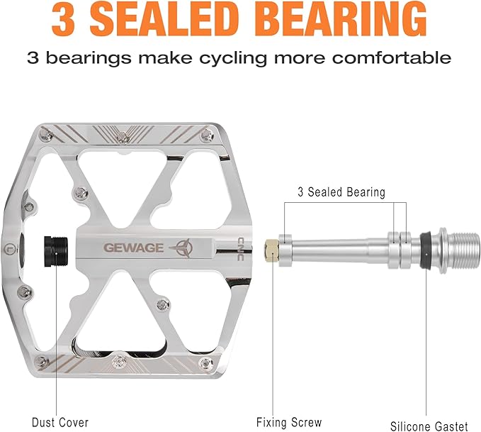 Bike Pedals 9/16 Inch - Bicycle Pedals with Reflectors - 3 Sealed Bearings MTB Pedals Wide Platform Pedals for Mountain Bike, BMX, Road Bike Pedals