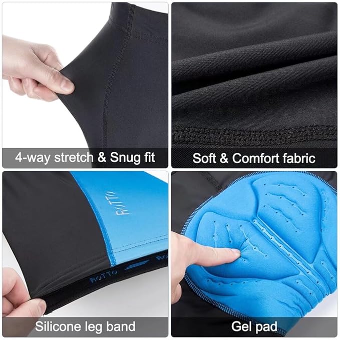 ROTTO Men's Cycling Shorts Padded Bike Shorts with Sponge & Gel Padding for Road & MTB Biking