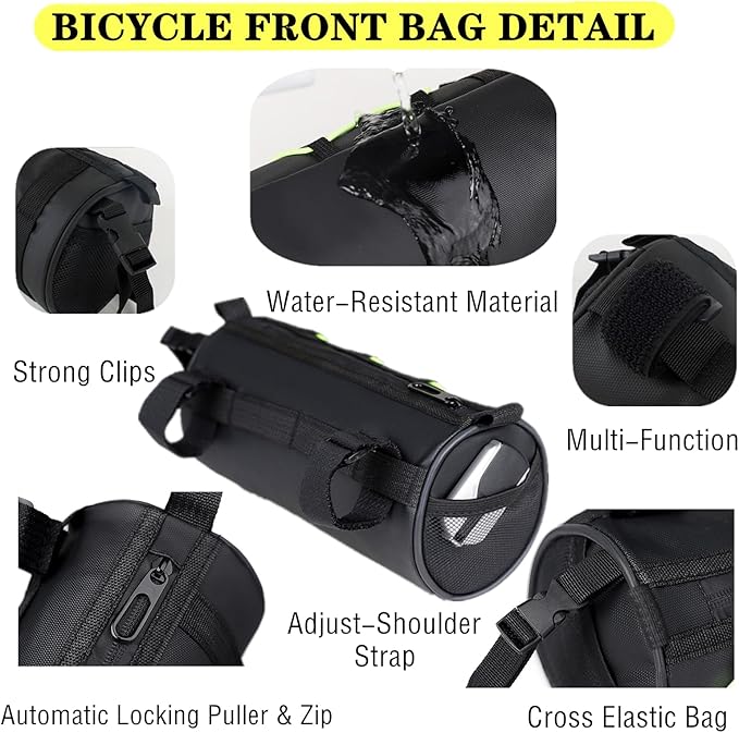Bike Handlebar Bag, 2.4L Large Capacity Bicycle Front Storage Pouch with Detachable Shoulder Strap, Waterproof Universal Fit for MTB Road Bike Folding Bike Scooter (Black)
