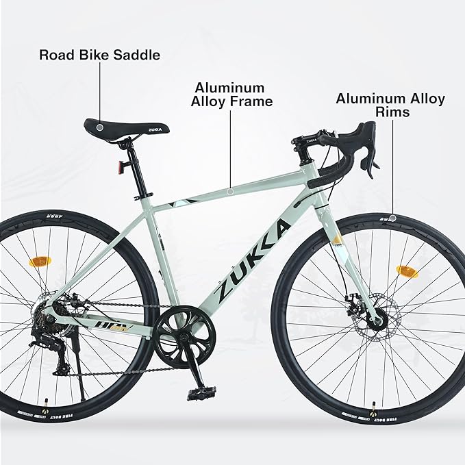 MEGHNA 700C Road Bike 7 Speed Dual Disc Brakes Drop Bar Lightweight Aluminium Alloy Frame 700 x 28C Tires Race Bike Commuter Bike for Men Women Junior