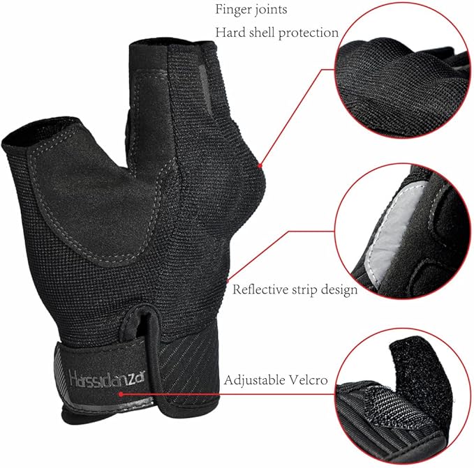 Harssidanzar Mens Fingerless Motorcycle Breathable Mesh Motocross Hard Knuckles Dirt Bike Bicycle Racing On-Road Off-Road Mountain Cycling Riding Gloves SM059US