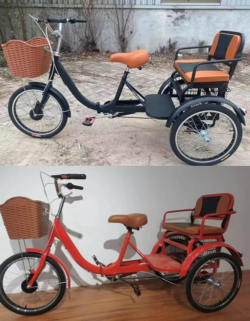 20 inch Folding Tricycle, Outdoor Cruiser Bikes with Passenger seat, 3 Wheel Bike, Large Pedal Tricycles with Inflatable Wheel, Tandem Bicycle, Ride-on trikes for s,Red 20inch