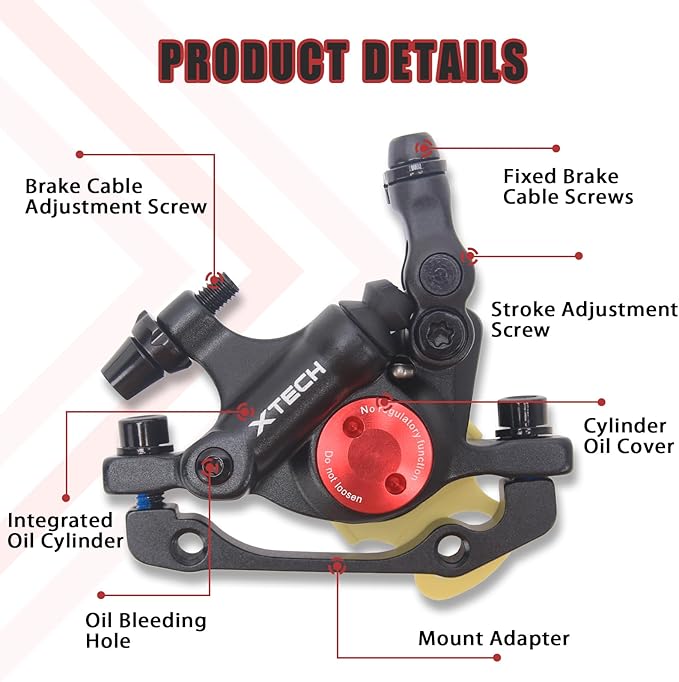 BUCKLOS Zoom HB-100 MTB Line Pulling Hydraulic Disc Brake Calipers Front + Rear, Aluminum Alloy Mountain Bike Hydraulic Disc Brakes with is/PM Universal Caliper Adapter for XC Trail, Fat Bike…