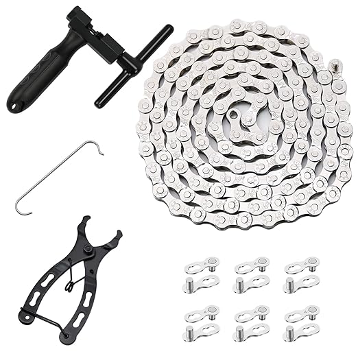Bike Chain Kit, 6/7/8 Speed Multi-Function Bike Mechanic Repair Kit, Chain Breaker and Bike Link Plier with Hook and 6 Pairs Bicycle Buckle, Reusable