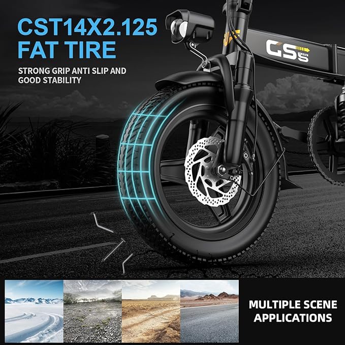 Heavy-Duty Foldable Electric Bike for Adults with 7-Shock Suspension, 500+ lbs Capacity, 740W Motor, 25MPH, 720Wh Battery, 20 Mile Range, 14“ Fat Tires Commuter Electric Bicycles for Road & Mountain
