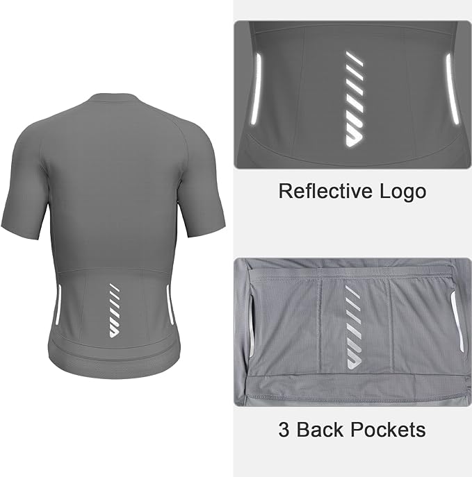 Lo.gas Cycling Jersey Men Short Sleeve, Road Bike Jerseys Full Zipper with Pockets, Bicycle Clothing Breathable Quick Dry