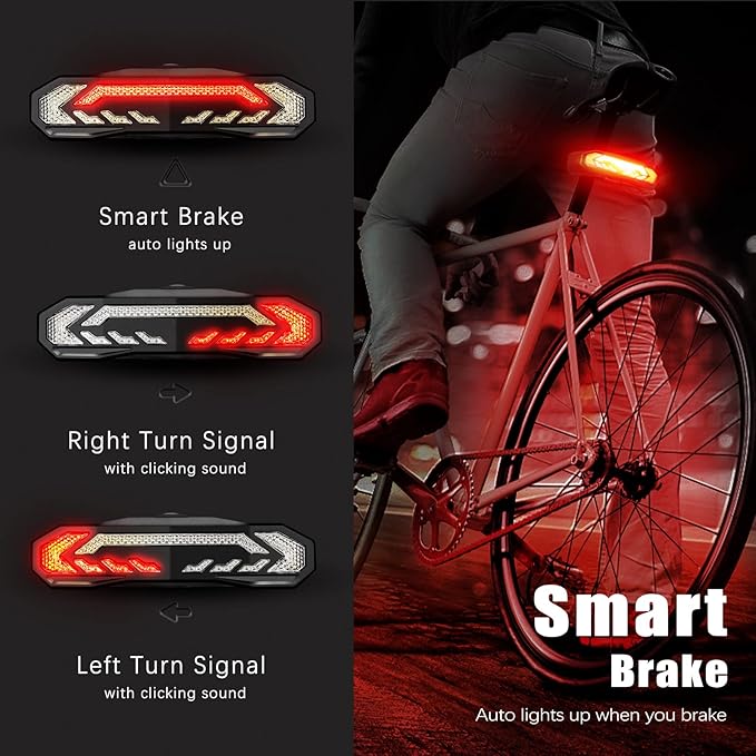 WSDCAM Bike Cargo Rack Tail Light with Turn Signals and Brake Light, Wireless Bike Horn Alarm, Auto On/Off USB C Rechargeable Bicycle Tail Light Rear Rack Bike Light Turn Signal Lights for Road Safety