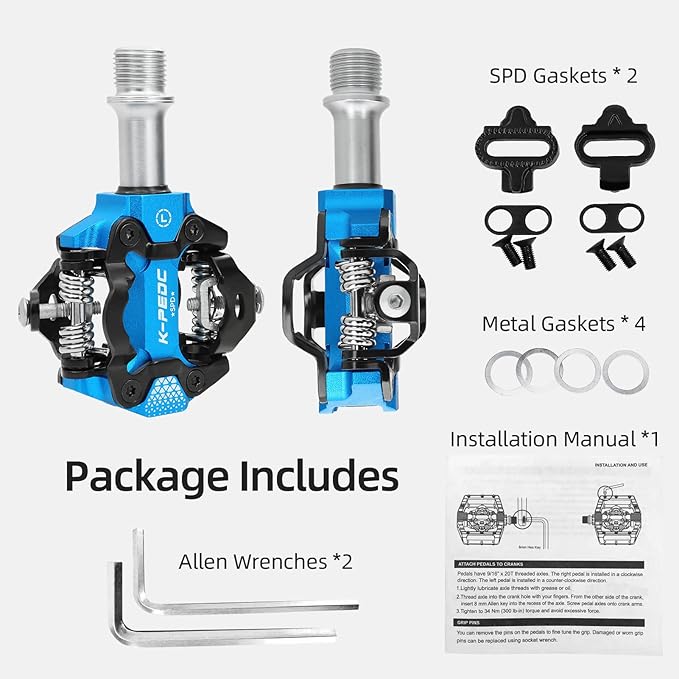 Compatible Clipless MTB Mountain Bike Pedal Dual Sided Lightweight Aluminum 9/16″ Platform Bicycle Pedals with Cleats for Road