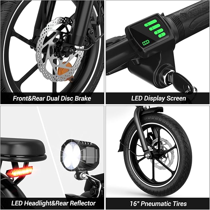 RIDWIND 16" Folding Electric Bike Adults, Peak 630W Adult Electric Bicycles, Up to 25 MPH and 35 Miles Foldable Ebikes, Electric Bike for Teens with 36V 8Ah Removable Battery, UL2849 Certificate