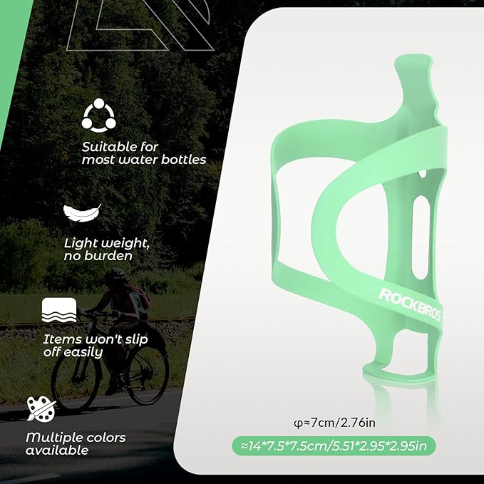 ROCKBROS Bike Water Bottle Cage Holder Lightweight Alloy Aluminum Bicycle Water Bottle Holder Cages Secure Hold Brackets for MTB, Road,Gravel Bike，Green